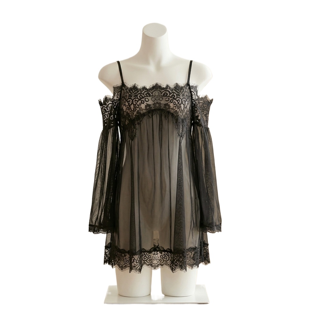 Women's Black Eyelash Lace Bab - Babydoll Chemise Night review and price